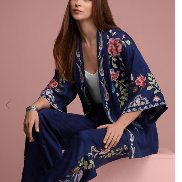 Johnny Was Navy Floral Embroidered Kimono - Picture 4 of 8